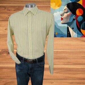 Banana Republic Men's  Long Sleeve‎ Light Yellow Stripe Shirt Large